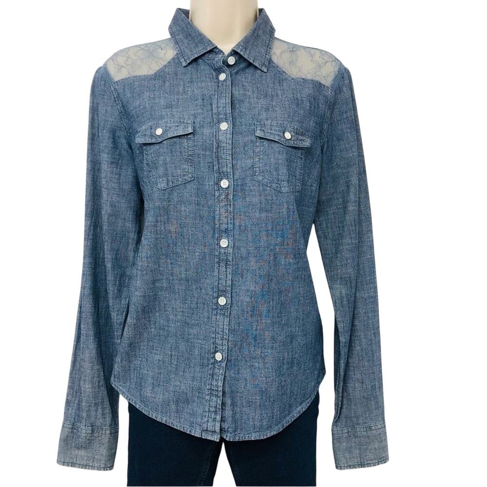 American Eagle Outfitters Denim Blouse Western Cowgirl Long Sleeve Button Front
